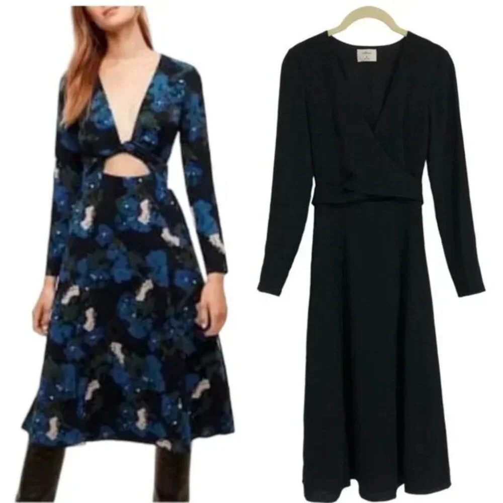 Aritzia Wilfred Aubagne Wrap Tie Front Midi Longsleeve Dress  NWT Black Size 6